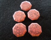 Vintage Button Covers, Set of 5, Metal and Faux Red Color Stone. Excellent Condition