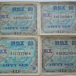 Military Currency, Japan, World War 2, Several Available - Sell By The Piece