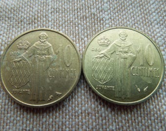 Monedas de Mónaco, de 10 céntimos a 2 francos, de 1943 a 1982 - Se venden individualmente.