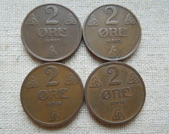 Norway Coins, 2 Ore, 1935 to 1957, Haaken 7th, Bronze Issues - Sell By The Piece