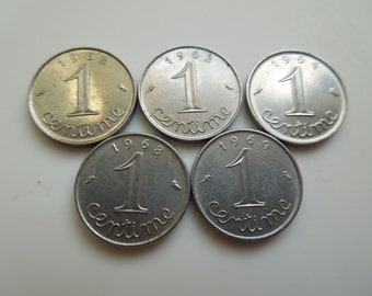 French Coins, 1 Centime to 5 Centimes, 1961 to 1992 - Sell By The Piece or in Groups