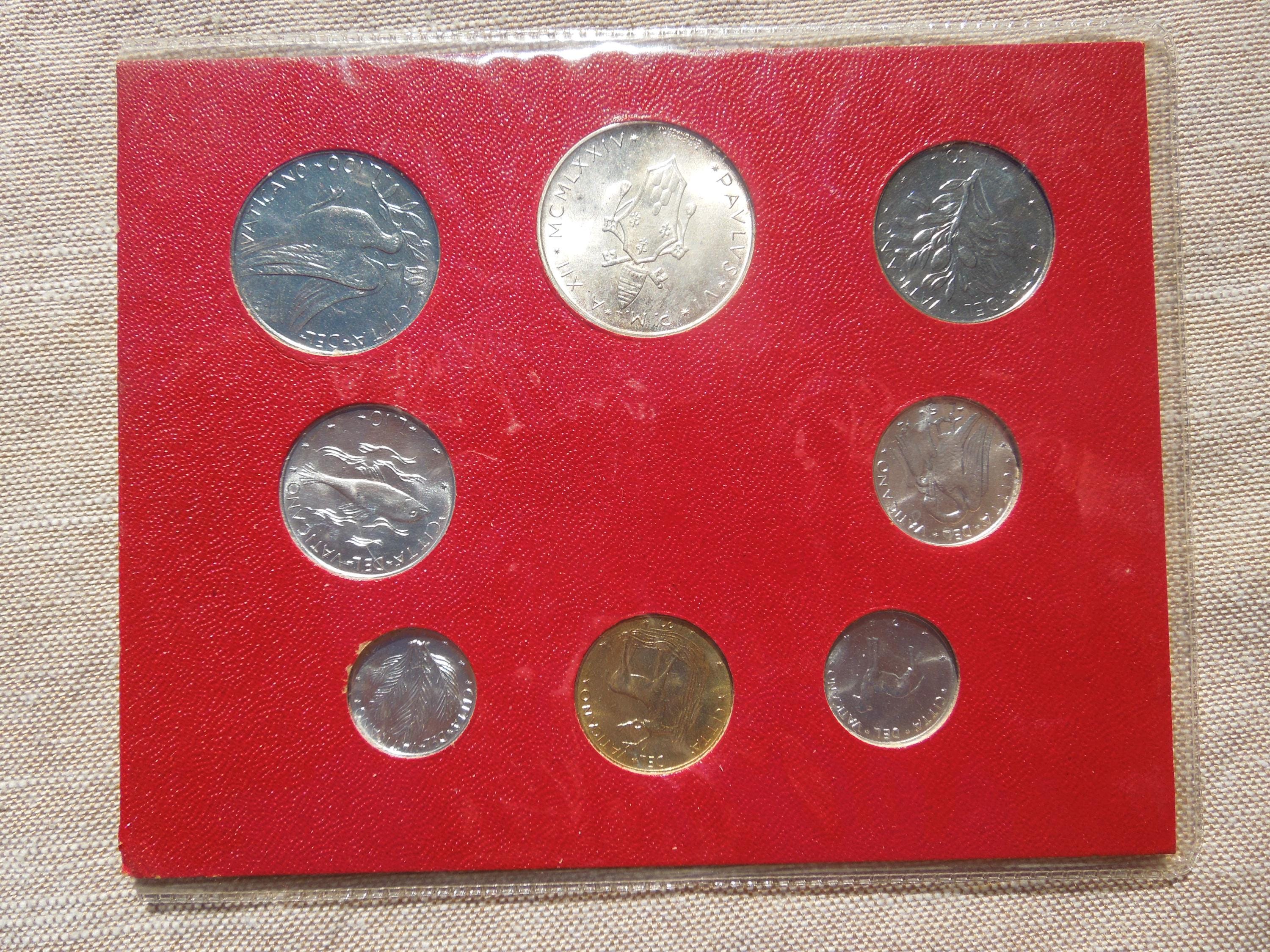 Vatican City Coin Set, 1974, Pope Paul VI, Anno XII, With Silver