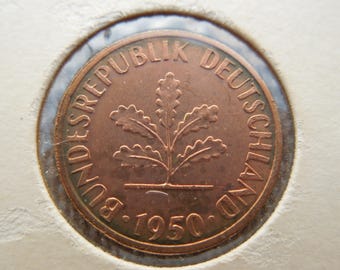 ヴィンテージ 50 ペニヒ ドイツ コイン: 1949 ～ 1950 年