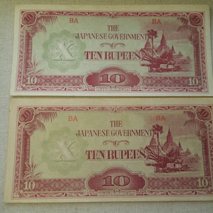 Burma Japanese Government Bank Notes, (Myanmar), World War 2 - 10 Rupee to 100 Rupee - Sell By The Piece