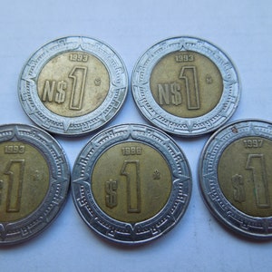 Mexico Coins, 1 Nuevo Peso to 10 Pesos, 1993 to 2005, Bimetallic, Sell By The Piece