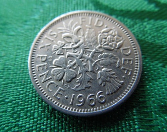 1966 Six Pence Coin From Great Britain - British Good Luck Charm, Wedding Sixpence, Birth Year - Priced Per Coin