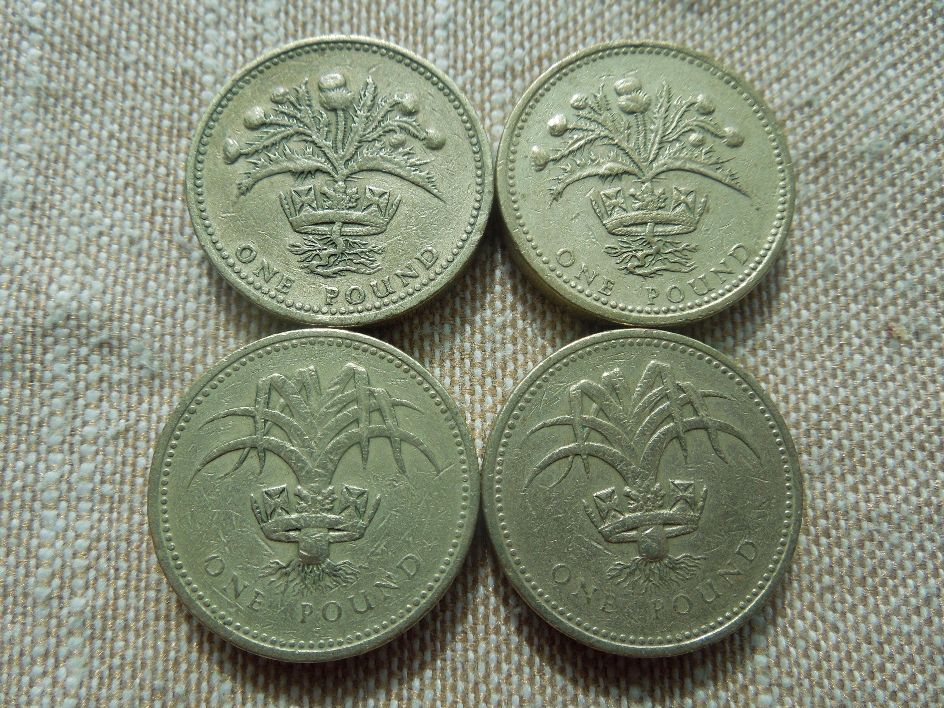 英国1ポンド硬貨、1983年～2001年発行、各種デザイン - 1枚単位で販売