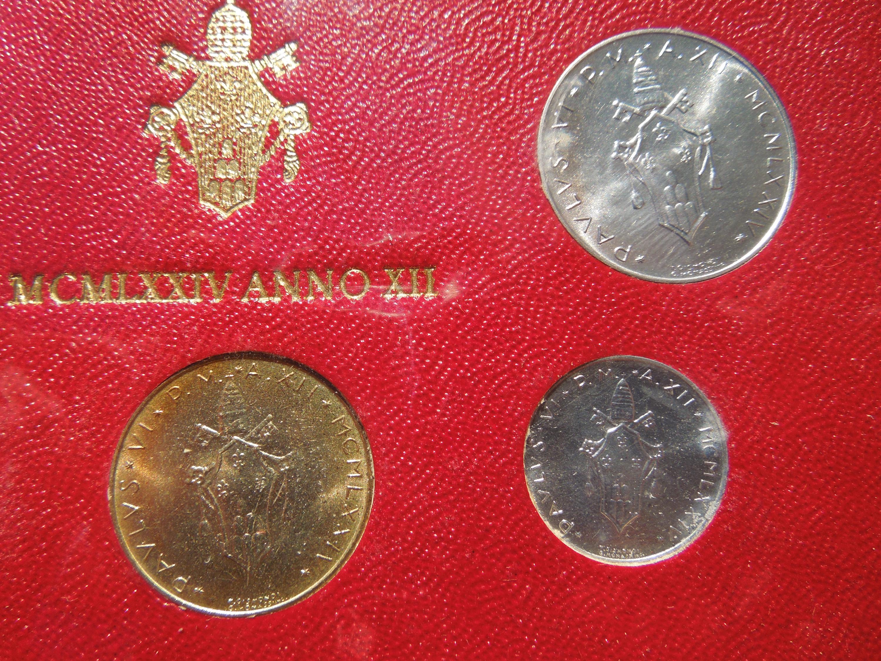 1972 Vatican City 記念硬貨セット Vatican City Coin Set, 1974, Pope Paul VI, Anno XII, With Silver
