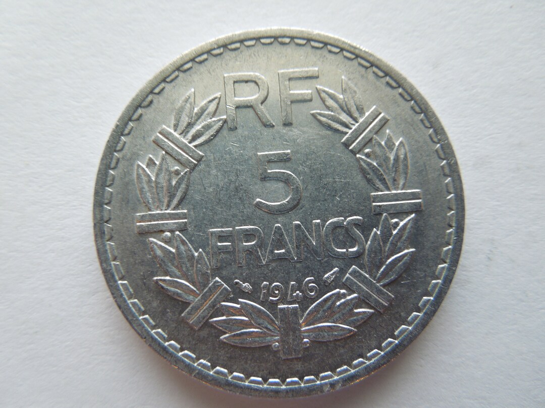 フランス硬貨、5フラン、第二次世界大戦後期、アルミニウム製、1945