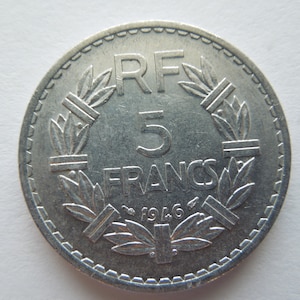 Monedas francesas de 5 francos, Segunda Guerra Mundial y posteriores, aluminio, 1945-1950 - Venta por pieza