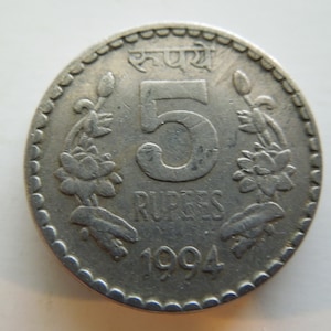 India Republic Coins, 5 Rupees, 1994 to 2002, Several Years Available, Sell By The Piece