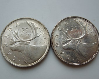 Canada Coins, 25 Cents, Silver Issues, 1937 to 1965 - Sell By the Piece