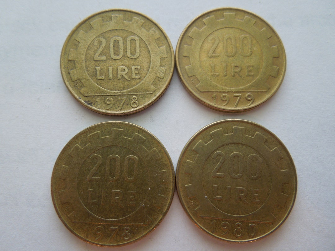 イタリア硬貨、200リラ、標準発行および記念硬貨、複数年発行、枚数 