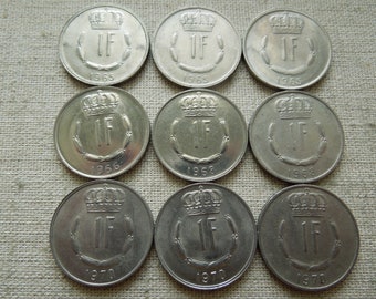 Luxembourg Coins, 1 Franc, 1965 to 1990. Jean.  Sell By The Piece or in Groups