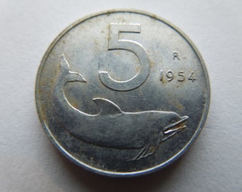 Italy Coins, 5 Lire, 1951 to 1987, Dolphin, Circulated, Italian, Pick Your Years