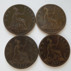 Queen Victoria Penny, 1891, British Large Bronze Penny - Sell By The Piece