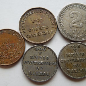 Panama Coins, 1916 to 1973, 1 Centesimo to 1/4 Balboa, Sell By the Piece