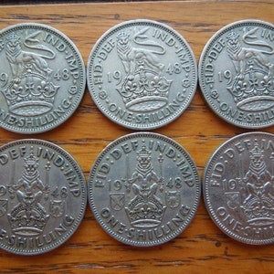 King George 6th, British Shilling, 1948 to 1951, Scottish and English Versions.  Sell By The Piece or a Complete Set