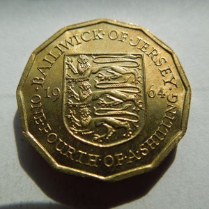 Jersey Coins, 1964 1/4 Shilling, 12 Sided, High Grade Coins.  Sell Individually or in Groups