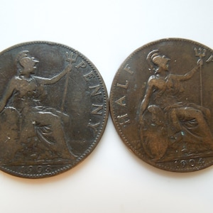 British Half Penny, King Edward 7th, 1903 to 1910, Several Years Available.  Sell By The Piece