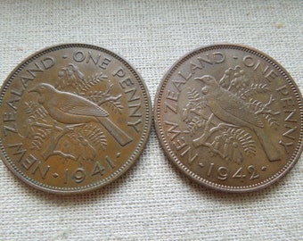 New Zealand Coins, Large 1 Penny 1941 to 1964 George VI and Elizabeth II,  Sell By the Piece