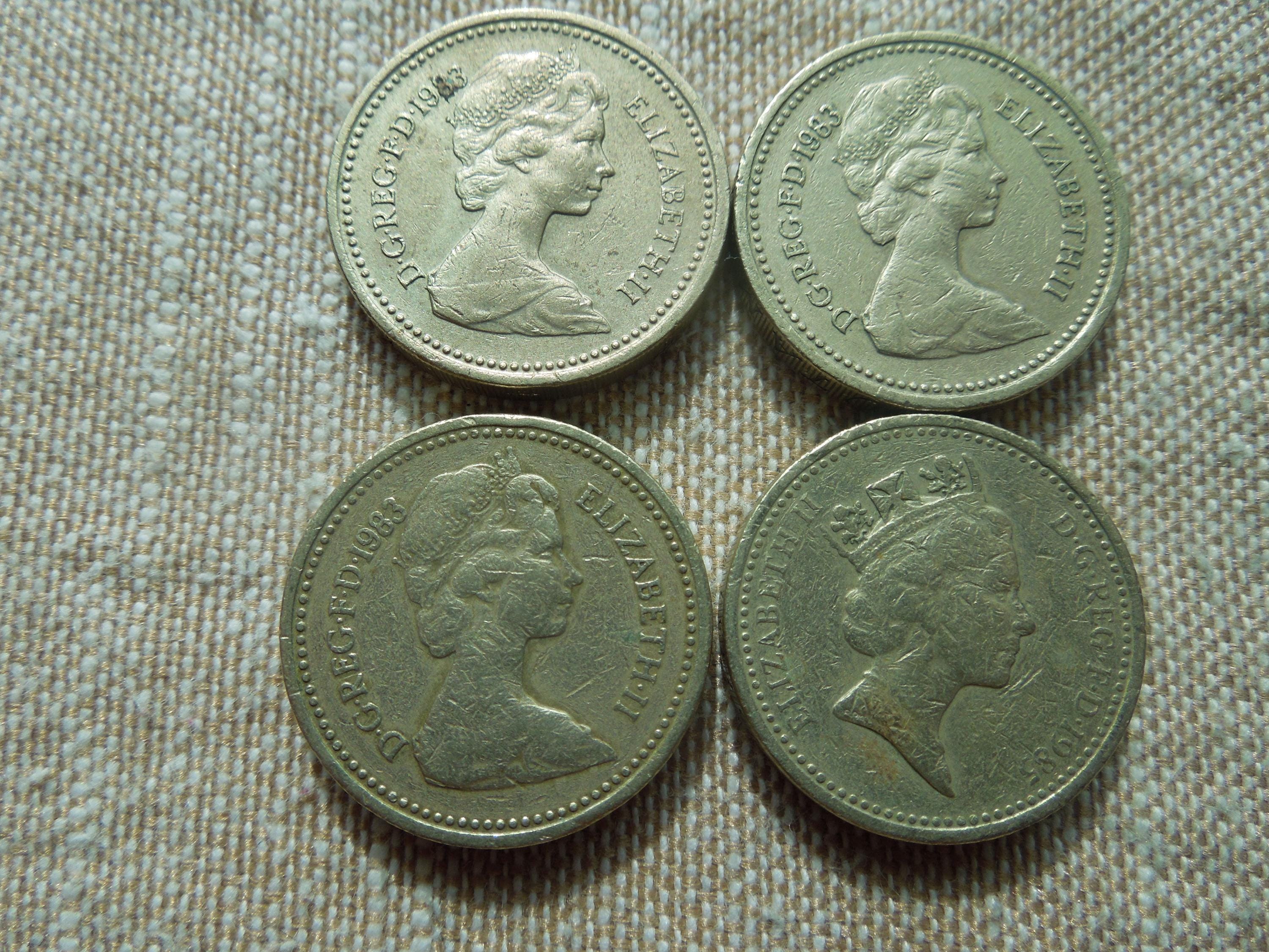 英国1ポンド硬貨、1983年～2001年発行、各種デザイン - 1枚単位で販売