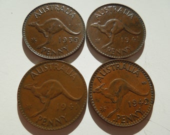 Australian Coins, Large Pennies, Kangaroo, 1942(b), King George VI, Sell By The Piece