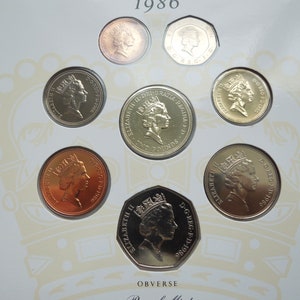 1986 Great Britain Mint Set of 8 Coins inc Scotland 2 Pounds, Northern Irish 1 Pound