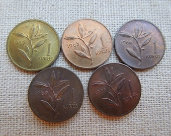 Turkey Coins, 1 Kurus to 25 Kurus, 1949 to 1974, Sell By The Piece