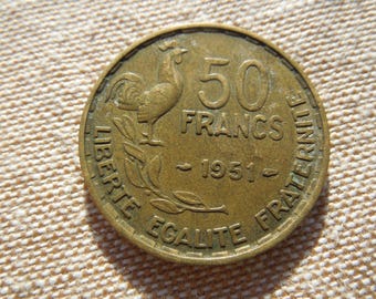 France 1-franc, 1947, Old French Currency, Fourth Republic, French