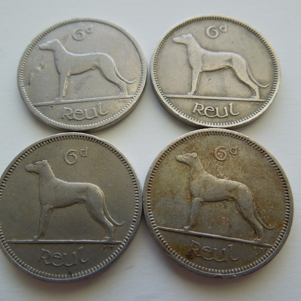 Irish Coins, Irish Six Pence, Irish Wolfhound, 1942 to 1964, Circulated Republic of Ireland Coins - Sell By The Piece