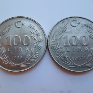 Turkey Coins, 100 Lira to 1000 Lira, 1986 to 1995, Sell By The Piece