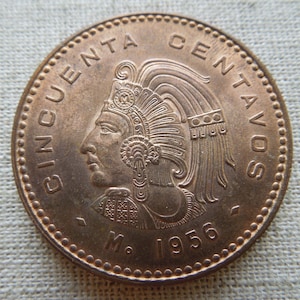 Mexico 50 Centavo Coins, 1956, Large Size Bronze - Sell By The Piece