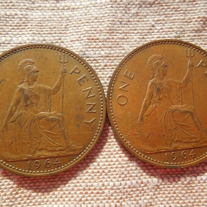 Queen Elizabeth 2nd, 1 Penny Coins, 1964 to 1966, Sell By The Piece