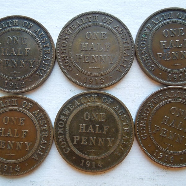 Australian Coins, Large Half Pennies, 1914 to 1936,  Pick Your Year