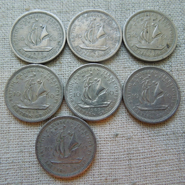 British Caribbean Territories Coins, 10 to 25 Cents, 1955 to 1965 - Sell By The Piece