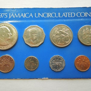 Jamaica 1975 Uncirculated Coins Set, 1 Cent to 1 Dollar, in Original Blister Pack