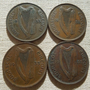 Irish Free State Coins, Penny, 1933 to 1937, Low Grade - Sell By The Piece