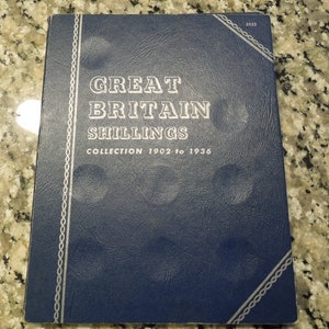 British Silver Shilling Set, 1906 to 1936, 18 Silver Coins in Whitman Folder