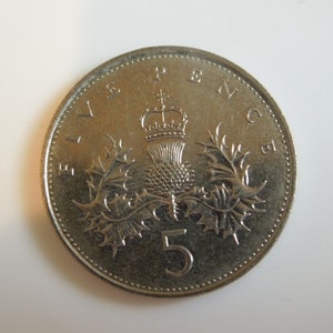 Great Britain Coins, 5 Pence Crowned Scottish Thistle Coin, Large Size Version, Most Dates Available, Sell By The Piece