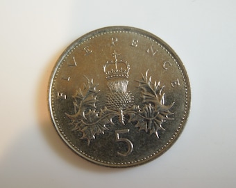 Great Britain Coins, 5 Pence Crowned Scottish Thistle Coin, Large Size Version, Most Dates Available, Sell By The Piece