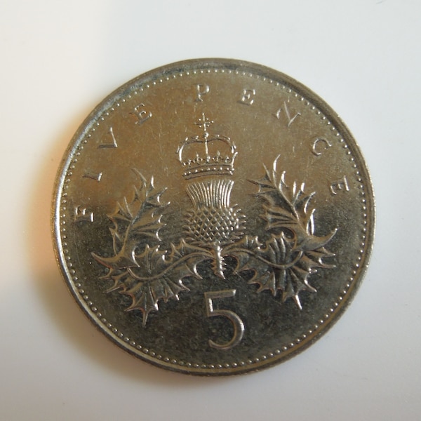 Great Britain Coins, 5 Pence Crowned Scottish Thistle Coin, Large Size Version, Most Dates Available, Sell By The Piece