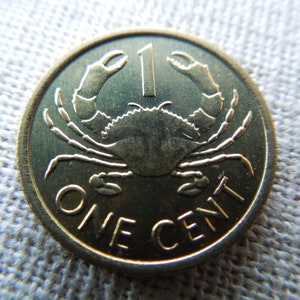 Seychelles Coins, 1 Cent, 1997, Mud Crab, High Grade Coins - Sell By The Piece
