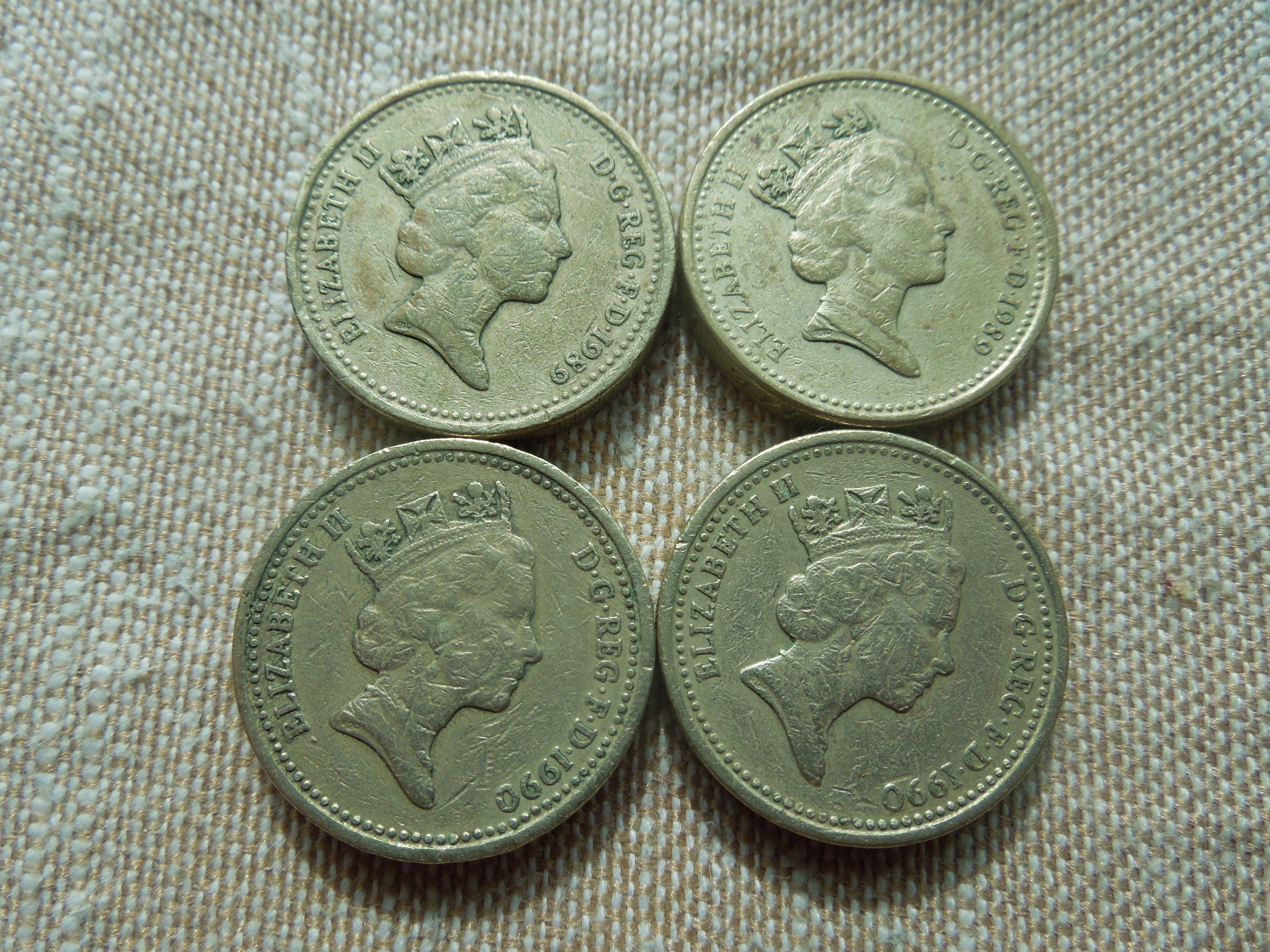 英国1ポンド硬貨、1983年～2001年発行、各種デザイン - 1枚単位で販売