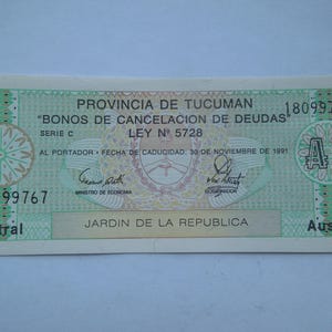 Banknotes, Tucuman Province, Argentina, 1, Nice crisp Examples - Sell By The Piece