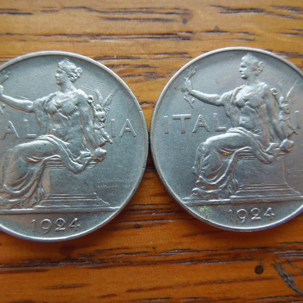 Italian Coins, 1 Lira, 1924 to 1928, Kingdom of Italy, - Sell By The Piece