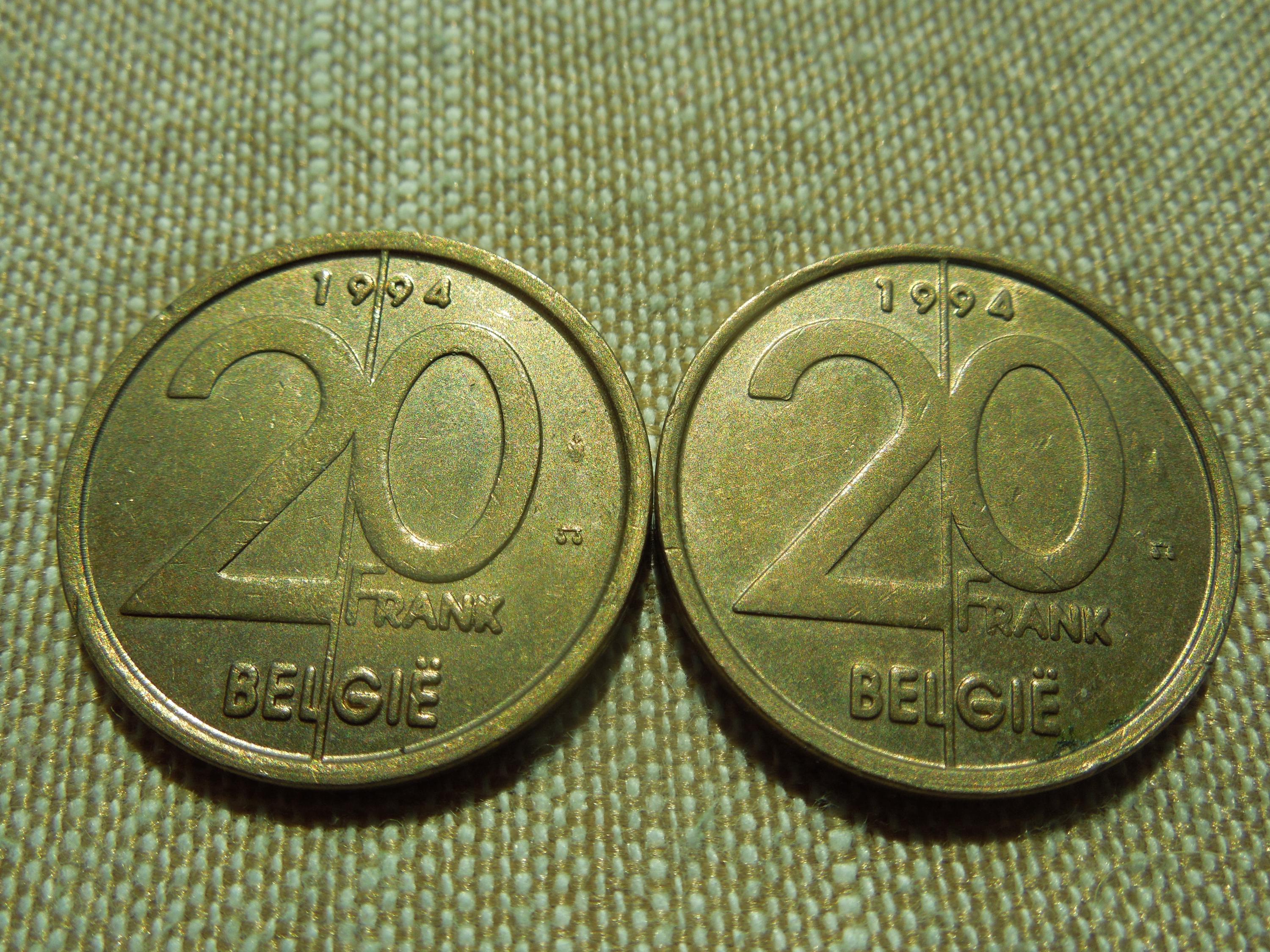 ベルギー硬貨、20フランフラン、1980年～1996年 - 1枚単位で販売