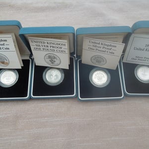 British Silver Proof 1 Pound Coins, England, Wales, Northern Ireland, 1985 to 1990, Sell Individually