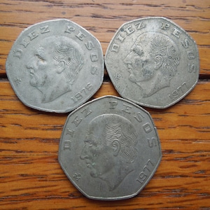 Mexico Coins, 10 Pesos, 1976 to 1985, 7 Sided - Sell By The Piece