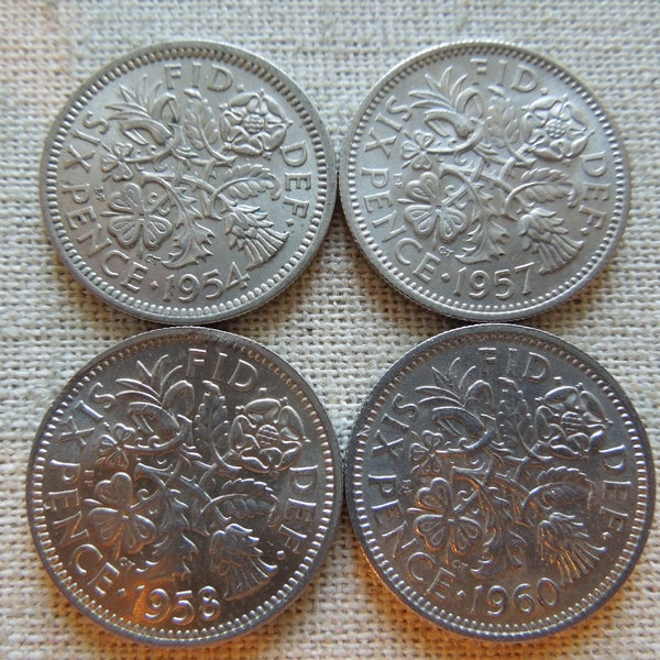 British Wedding Six Pence, High Grade, 1950 to 1967 - Sell By The Piece